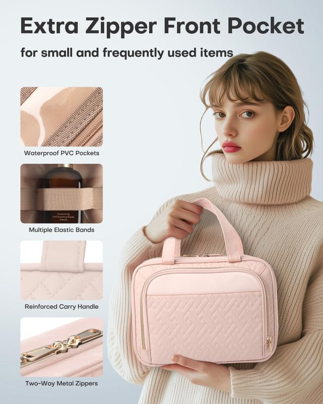Large Travel Cosmetic Bag packed with toiletries