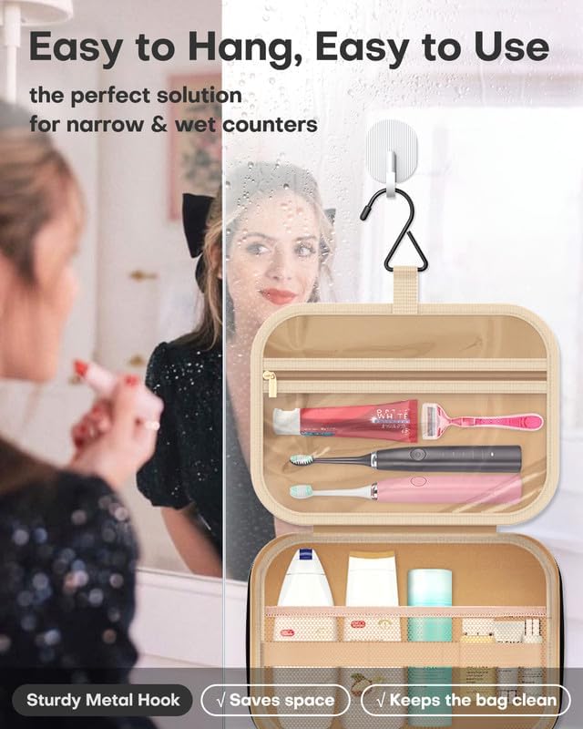 Large Travel Cosmetic Bag hanging by its hook