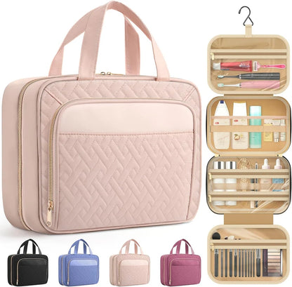 Large Travel Cosmetic Bag with hanging hook — front view