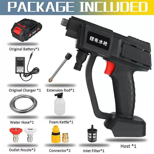 Cordless Car Pressure Washer with spray nozzle attached